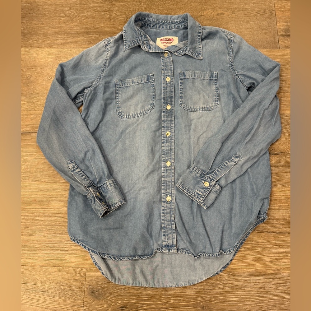 Mossimo Boyfriend Chambray Blue Long Sleeve Button Down Shirt Y2K 2000s Vintage